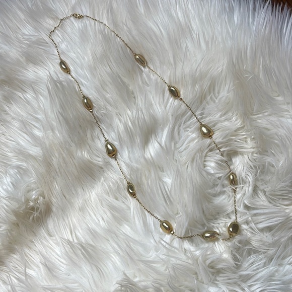 Avon crab clasp Gold colored play dress up bobble statement piece long necklace